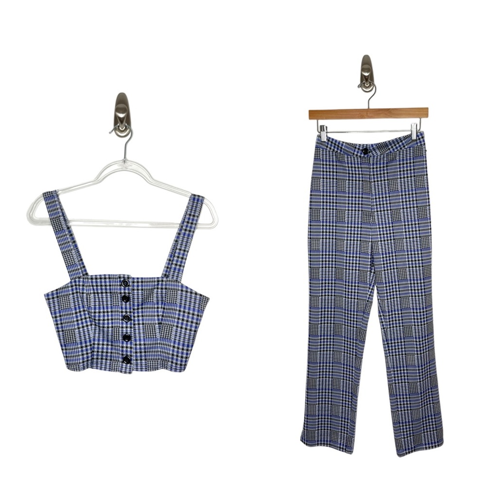 Privacy Please | NWOT Sloane Pant & Avalon Top Set in Blue/Black Plaid Small